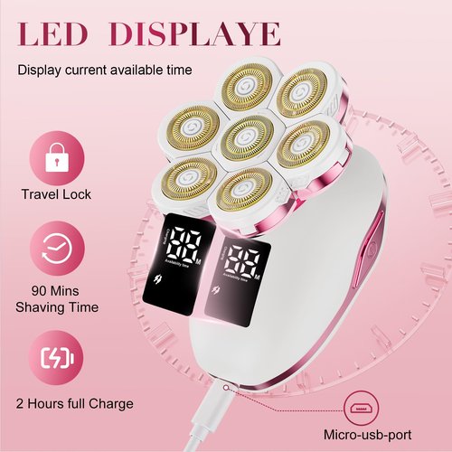 3-in-1 Electric Razors for Women,Bikini Trimmer for Women,7D Painless Electric Shaver with Facial Cleansing Brush,Gifts for Women,Replaceable Hair Remover for Legs Water Resistant Wet/Dry (Pink)