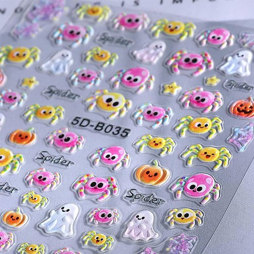 4 Sheets Halloween Nail Stickers 5D Embossed Star Moon Ghost Self-Adhesive Nail Decals Cute Nail Art Sticker Halloween Nail Art Supplies for Women Girls DIY Manicure Accessories