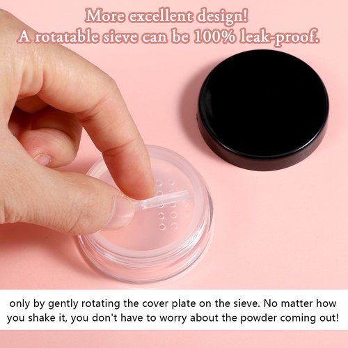 2pcs 10ml/0.34oz Plastic Empty Travel Small Loose Powder Compact Refillable Loose Powder Containers Reusable No Leak Compact with Rotatable Sifter and Black Screw Lid