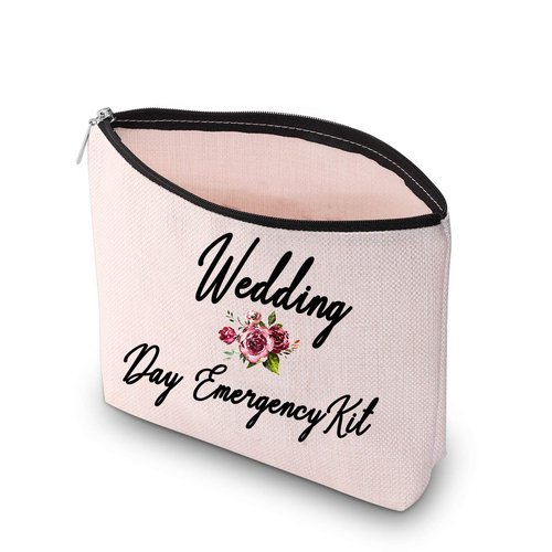 PXTIDY Bride Wedding Day Emergency Kit Bridal Shower Gift Wedding Survival Kit Makeup Bag Bride To Be Gift(Beige)