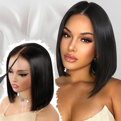 Farblick Bob Wig Human Hair 10 Inch Glueless Wigs Human Hair Pre Plucked Pre Cut 6×4 HD Lace Front Wigs for Women 180% Density Short Straight Wig Ready to Wear