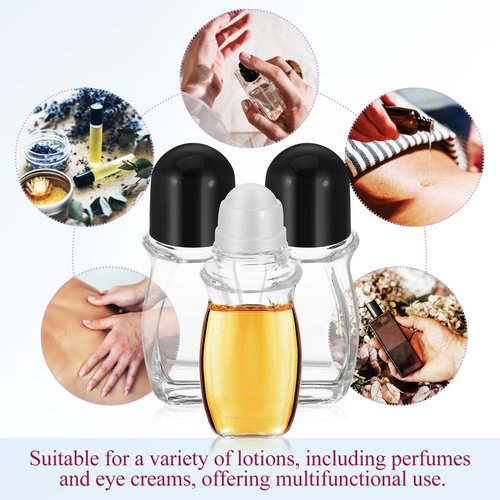 4 Pcs Refillable Glass Roller Ball Bottles for Essential Oils, 50ml Empty Roll-on Containers with Leak-Proof Design, Ideal for Perfumes, Skincare, and Travel Use