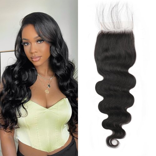 FEHOKA 4x4 Human Hair Lace Closure 16 Inch Body Wave 4x4 Human Hair Closure Can be Curly and Dyed Middle Part 100% Human Hair Closure With Baby Hair (16 Inch, 4x4 Black)