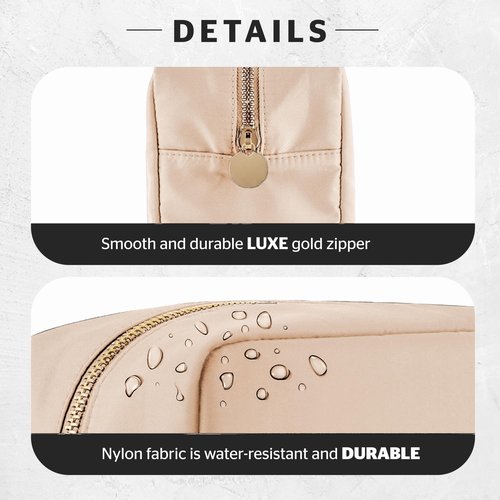 DANCOUR Makeup Bag with Compartments, Large Makeup Organizer, Travel Cosmetic Bag, Makeup Case, Cosmetic Bag for Women, Travel Pouch, Beige Makeup Bag with Dividers
