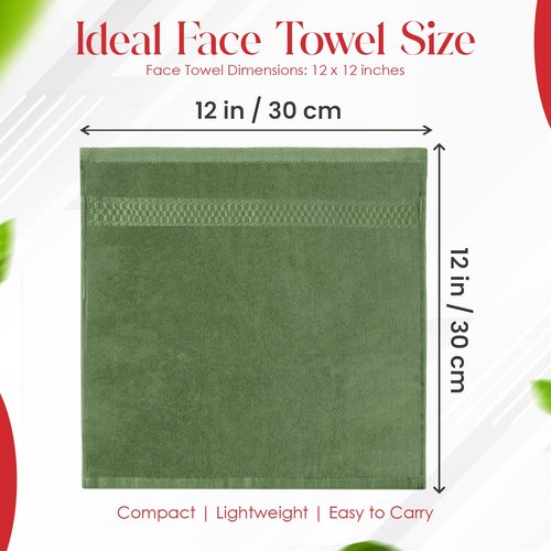 RIVERSIDE 12 Pack Premium 100% Cotton Face Washcloths, 550 GSM, 12 x 12 Inches, Soft, Absorbent Towels for Body & Shower, Bathroom Wash Clothes, Durable Face Towels Set for Spa, Gym, Sage Green