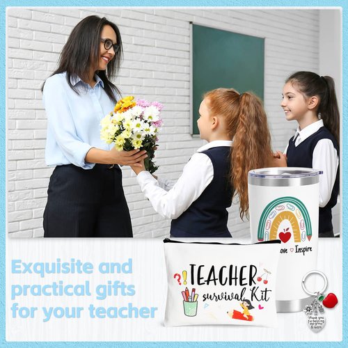 UAREHIBY 12 PCS Teacher Appreciation Gifts in Bulk,20 OZ Wine Tumbler Thank You Gifts for Women Men,Teacher Appreciation Week Gift with Keychain,Best End of Year Gift with Cosmetic Bag
