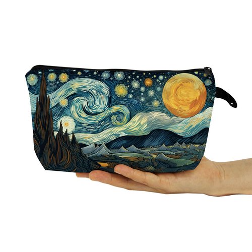 YULUENZE Starry Sky Makeup Bag Cute Small Organizer Bag with Zipper Oil Painting Style Starry Night Cosmetic Bag Birthday Gifts for Women Sisters Friends