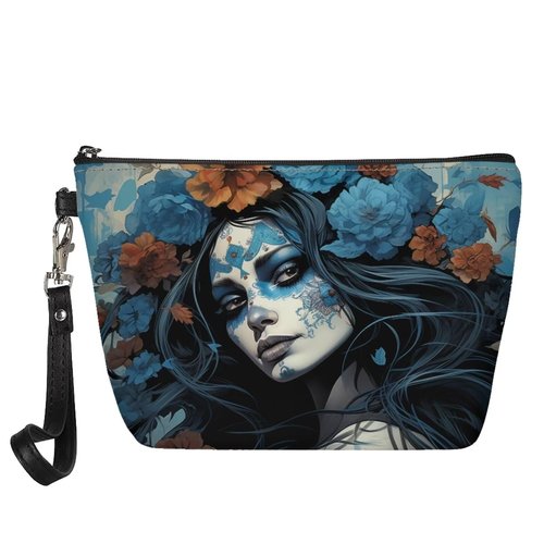 Howilath Women Dead Day Art Calavera Girl Print Cosmetic Bag Roomy Travel Makeup Bag Waterproof Toiletry Bag with Zipper for Teen Girls Women