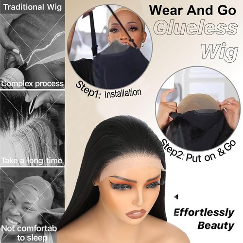 TAGUO Synthetic Lace Front Wig 7x5 Glueless Wig HD Lace Front Wig for Women Pre-Plucked Ready to Wear Wigs Beginner Friendly Natural Black 26inch
