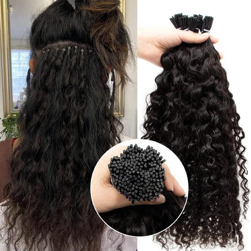 I Tip Hair Extensions Human Hair 20 Inch Kinky Curly I Tip Human Hair Extensions for Black Women Cold Fusion Stick Tipped Brazilian Virgin Hair Curly Microlink Hair Extension 50g50Strands