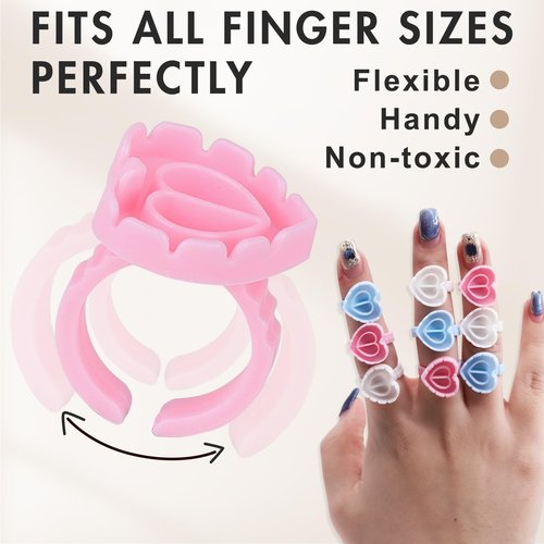 Embagol 100 PCS Glue Rings for Eyelash Extensions Disposable Lovely Heart Blossom Cups Makeup Plastic Nail Art Supplies - Pink