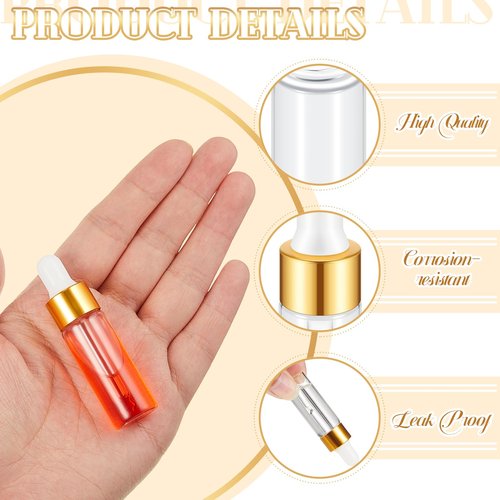 Didaey 200 Pcs Mini Glass Oil Dropper Bottle Bulk, Clear Essential Small Empty Bottles Sample Containers Perfume Liquid Vials with Cap for Traveling (5 ml,Gold)