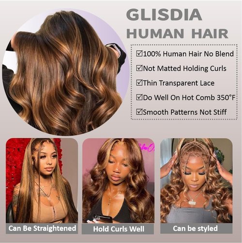 4/27 Closure Human Hair Lace Frontal Highlight Body Wave Lace Closure Brazilian P4/27 2 By 6 Lace Frontal HD Transparent Deep Free Side Part Kim K With Baby Hair Natural Hairline 14 Inch