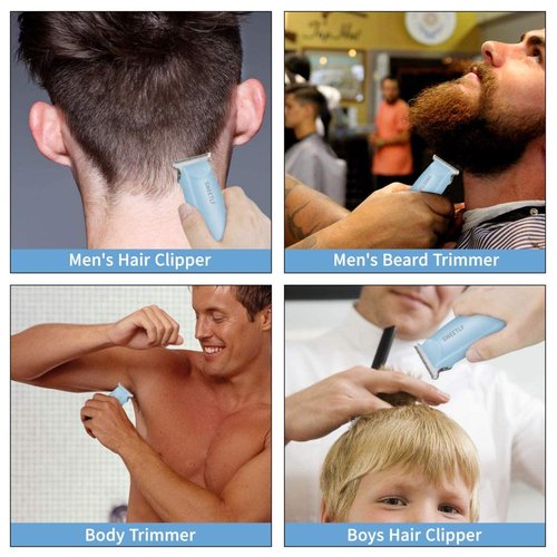 SweetLF Hair Clippers, Silent Cordless Hair Trimmer, Mini Hair Cutting Kit with 3 Guide Combs, USB Rechargeable, Portable, Blue