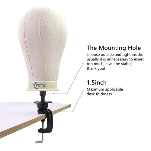 EERYA 22.5 Inch Wig Head Stand Set for Wig Making Display Styling Training Poly Canvas Block Head with Mount Hole Mannequin Manikin Head Stand( 22.5 Inch)