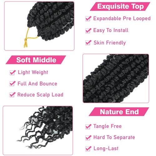 9 Packs Passion Twist Crochet Hair 18 Inch Pre-twisted Passion Twist Hair Pre Looped Crochet Passion Twist Hair Bohemian Passion Twist Crochet Hair for Women Girls and Kids (18Inch,1B)