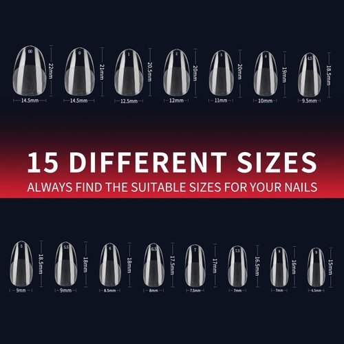 RENBING Gel Nail Tips Short Round,600pcs Fake Nails,15 Sizes Acrylic Nail Tips,Half Matte Press on Nail Tips,Full Cover Clear False Nails Gifts for Women Create Salon Nail Art at Home