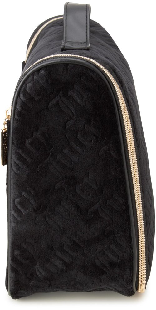 Juicy Couture Black Makeup Bag Cosmetics Organizer Travel Essentials Hanging Hook Velour Logo