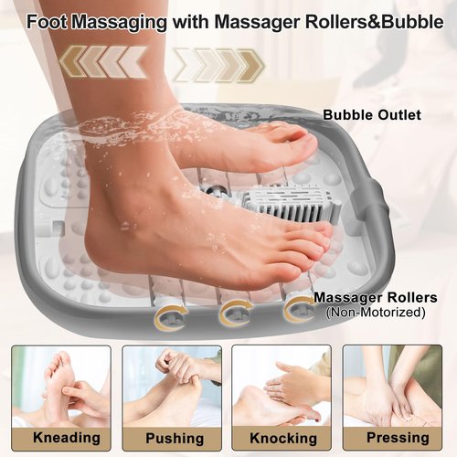 FOFOJÔY Collapsible Foot Spa with Heat and Remote Control, Massage Rollers, Bubble, Foot Pedicure Kit, Temperature Control, Red Light, Foot Bath and Pumice Stone Pedicure Foot Spa