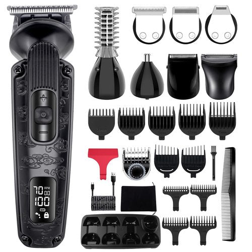 Hatteker Beard Trimmer for Men Mustache Trimmer T-Blade Beard Grooming Kit Hair Clipper Electic Razor Shavers Cordless Waterproof Nose Body Trimmer 8 in 1 Adjustable Speed