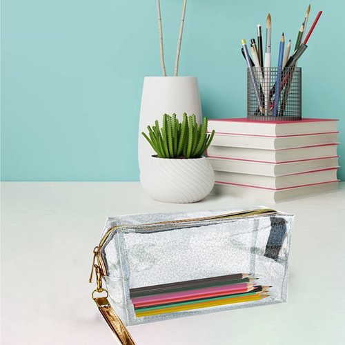 6Pcs Waterproof Cosmetic Bags PVC Transparent Zippered Toiletry Bag with Handle Strap Portable Clear Makeup Bag Pouch for Bathroom, Vacation and Organizing