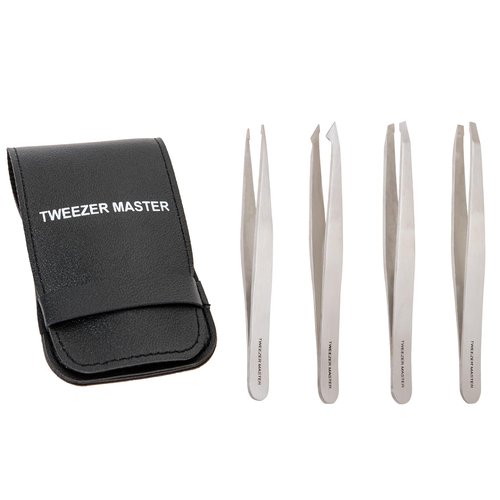 Tweezer Master – Professional Tweezer Set [Silver] – Stainless Steel Slant & Pointed Tips for Eyebrow & Facial Hair Removal – Rust-Resistant Grooming Tool with Travel Case