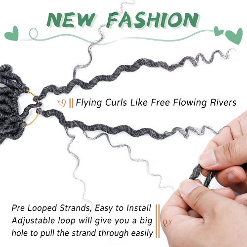 LIYATE Goddess Locs Crochet Hair 18 Inch 6 Packs Faux Locs Gray Crochet Hair for Black Women Pre Looped Soft River Locs Crochet Braids with Curly Hair Bohemian Locs Hair Extensions(T1B/Gray)