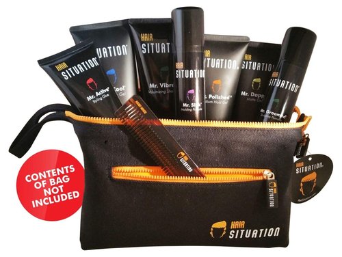 Hair Situation Men’s Toiletry Bag – Dopp Kit for Travel with Waterproof Lining – Durable, Compact Shaving & Grooming Organizer – Multiple Compartments and an Extendable Wire Frame to Stay Open– Black