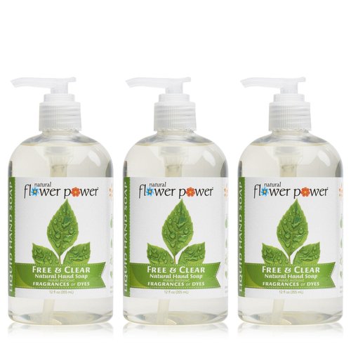 Natural Flower Power Liquid Hand Soap – Plant-Derived and Bio-Based Formula – Sulfate-Free, pH-Balanced, Vegan – 3 Pack - Free & Clear Unscented – 3 x 12 oz