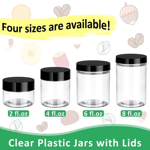 Eupako 48 Pack Plastic Jars with Lids 2 OZ - Empty Clear Cosmetics Containers with Pen and Labels, Round Small Plastic Jars with Screw On Lids for Slime, Makeup, Butter, Cream, Lotion, Pot, Dry Food
