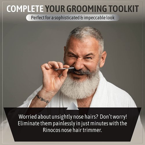 rinocos [Made in Korea] Hand-Made Nose Hair Trimmer for Men - Nasal Clippers, Nose Hair Clippers, 304 Surgical-Grade Stainless Steel, Eyebrow Trimmer, Third-Generation Craftmanship (Silver)