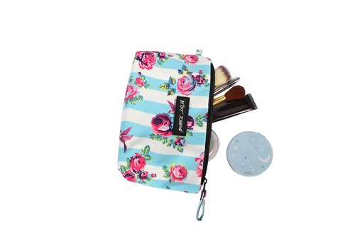 Betsey Johnson 8.5 Inch Zipper Cosmetic Pouch Small Toiletry Bag Lightweight Durable Polyester Organizer with Inner Zipped Pocket Good For Makeup Accessories and Travel Needs (Hummingbird Floral)