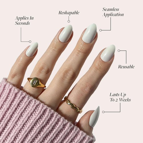 Glamnetic Press-On Nails Bundle - Angel & Boba | Opaque White Short Almond Nails | Opaque Black Short Almond Nails | Reusable Nail Kits