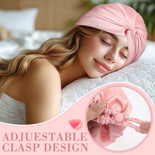 Maiteenly 4 Pcs Silk Satin Bonnet for Sleeping Double Layer Hair Wrap Night Sleep Cap Turban for Women Gift Long Curly Straight Hair(Light Color)
