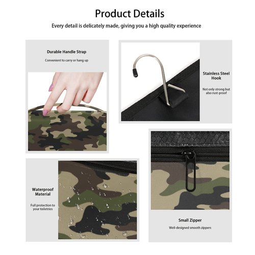 Bardic Green Camouflage Hanging Toiletry Bag Portable Hanging Travel Makeup Bags Waterproof Large Cosmetic Bag Travel Toiletry Kit for Women Girls