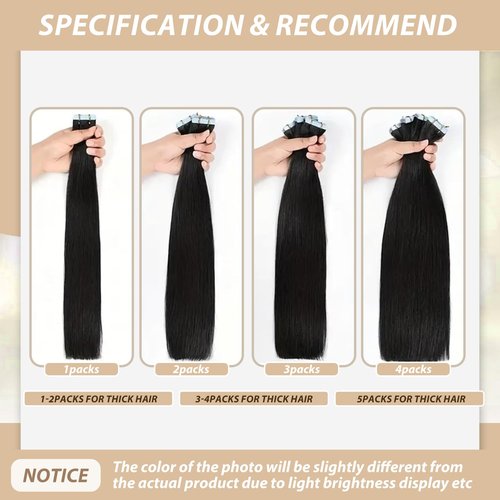 Tape in Hair Extensions Human Hair, Hair Extensions 20 Inch 20pcs Jet black Remy Straight Human Hair Tape in Extensions Skin Weft Tape Extensions Human Hair