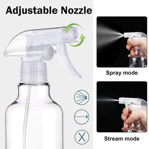 Hethyo 3 Pack Plastic Spray Bottles Empty Spray Bottle 10oz/300ml Heavy Duty Spraying Bottles Mist/Stream Water Bottle for Cleaning Solutions, Essential Oils, Hair (clear)