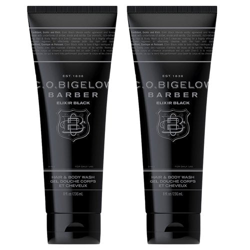 C.O. Bigelow Elixir Black Hair & Body Wash for Men, Pack of 2 Musk & Vanilla Scented Men's 2 in 1 Shampoo & Body Wash, 8 Fl Oz