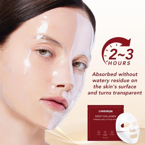 LINSIRON Bio-Collagen Real Deep Masks 24PCS Collagen Face Mask Skin Care Sheet Overnight Skincare Hydrating Smile Line Patches Wrapping Lift Stocking Stuffers Birthday Gifts for Teen Girls