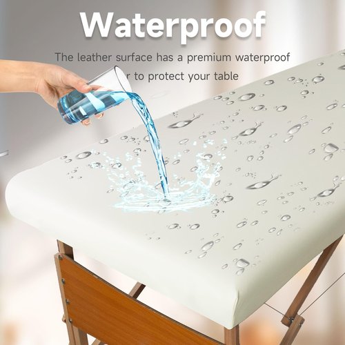 WUSOUPU Leather Cover for Massage Table Wipeable Massage Bed Protector Cover Made of 4-Ways Elastic 100% PU Waterproof Material, Machine Washable, Fit Rectangular Tables 28-32" Wide (White)