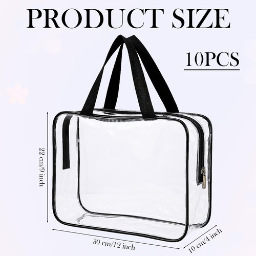 SynHHergyx 10 Pack Large Clear Makeup Bag Clear Toiletry Bag with Zipper and Handle Travel Cosmetic Tote Pouch PVC Plastic Zipper Case Organizers