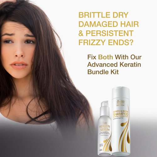 VITAMINS hair cosmetics Keratin Serum & Shampoo Kit, Weightless Heat Protectant Anti Frizz Serum & Protein Clarifying Shampoo Set for Color Treated Frizzy Dry Damaged Hair & Scalp, Shine & Gloss Boost