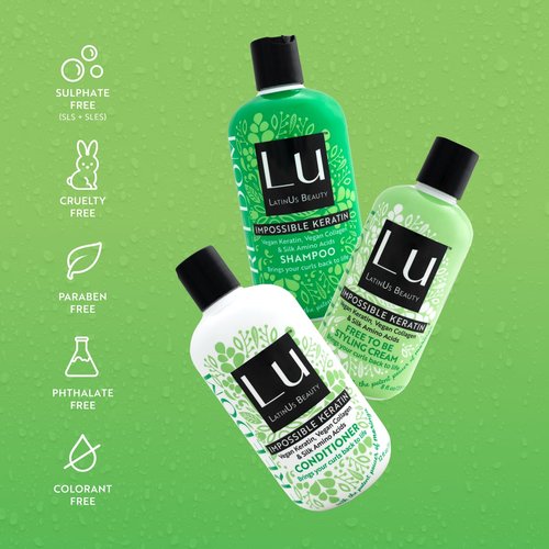 LATINUS BEAUTY FREEDOM Collection, Impossible Keratin Anti-Frizz Shampoo (12 oz) + Conditioner (12 oz) + Styling Cream (8 oz) for Curly, Wavy Hair