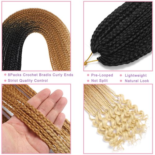 144 Strands Goddess Crochet Box Braids with Curly Ends30 Inch Pre Looped Box Crochet Hair 8 Packs CurlyCrochet Braids for Black Women