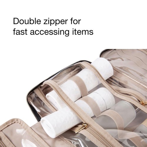BAGSMART Toiletry Bag Travel Bag with Hanging Hook, Bonchemin Water-resistant Makeup Cosmetic Bag Travel Organizer for Accessories, Shampoo, Full Sized Container, Toiletries, Large
