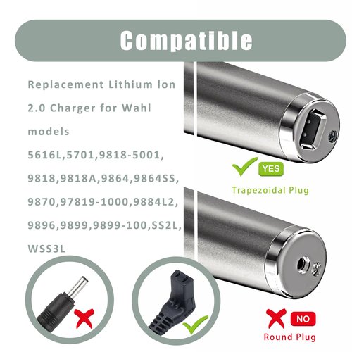 BOEEA Charger for Wahl Trimmer 9864SS, SS2L, WSS3L, 9818A, 5616L, 5701,9870, 9884L2, 9896, 9899, Fit 9864 Stainless Steel Lithium Ion 2.0+ Beard Trimmer