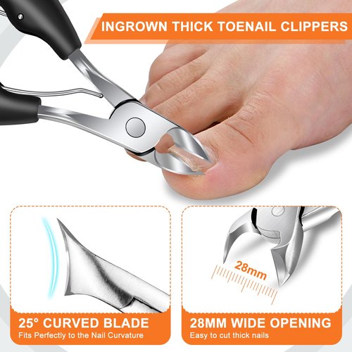 Toenail Clippers for Seniors Thick Toenails, Angled Head Large Toe Nail Clippers for Men Thick Ingrown Nails with Wide Opening, 360 Degree Rotary Anti-Splash Finger Nail Clippers Adult with Catcher
