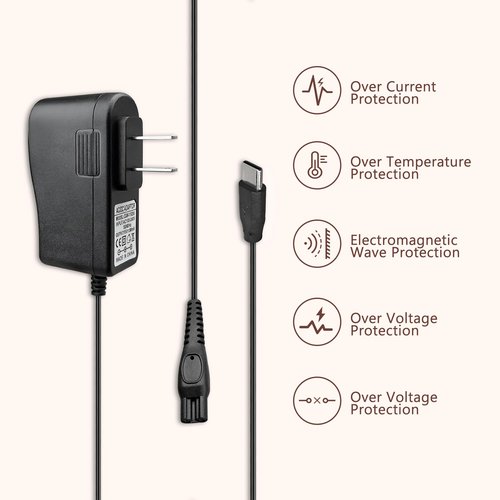 15V Charger with USB-C Replacement Power Cord Bundle for Philips Norelco Shavers & Beard Trimmers–Compatible with HQ8505, QP6531, MG7750, S1211, S9987, BT3210, BT3230, BT5511, BG5025, OneBlade
