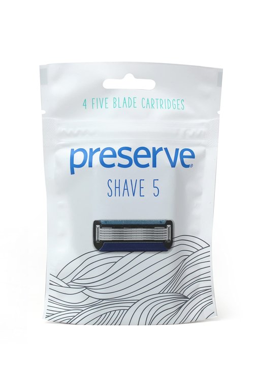 Preserve Shave 5 Five Blade Refillable Razor, Made from Recycled Materials, Navy Blue and Preserve Five Blade Replacement Cartridges for Preserve Shave Five Recycled Razor (4 Count) Bundle