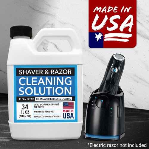 IMPRESA Shaver & Razor Cleaning Solution - 34 Fl Oz Liquid Refill - Compatible with Braun Clean & Renew Series 3, 7 & 9 Cartridges - Scent-Free Shaver Cleaning Liquid